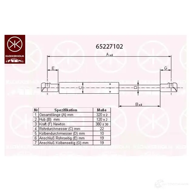 Амортизатор багажника, упор задней двери KLOKKERHOLM 65227102 6BYH YM 857074