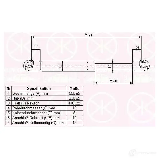 Амортизатор багажника, упор задней двери KLOKKERHOLM 50497105 852745 N 867H