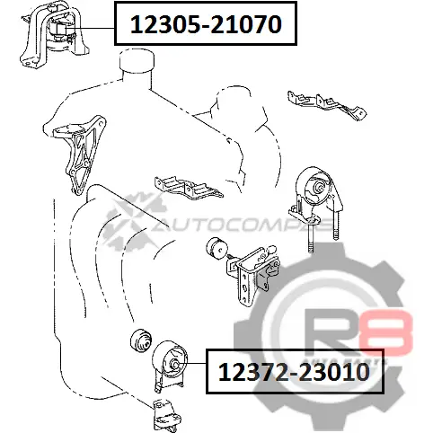 Подушка двигателя левая (МТ) - 1NZ, 2NZ, 1SZ, 1ND R8 0Z45V 85 1441276181 R812372-23010 изображение 1