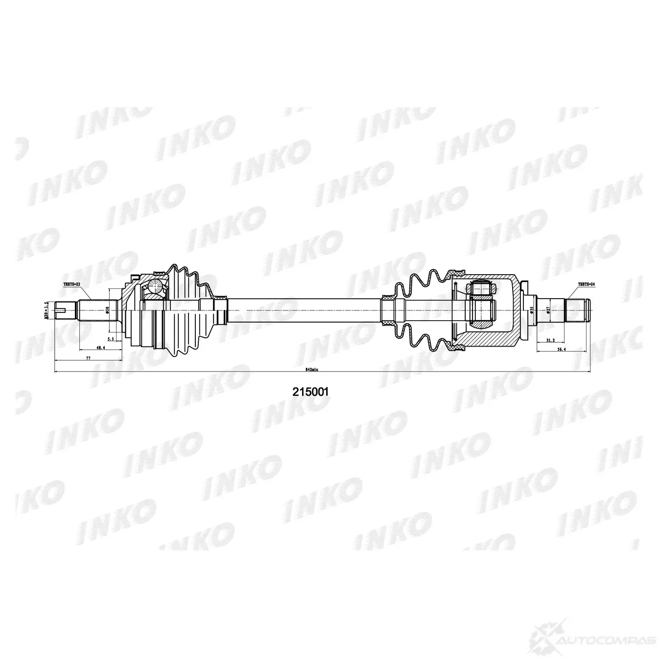 Вал приводной в сборе 22/24 | перед прав | INKO 215001 T3AB 99 1439932719 изображение 0