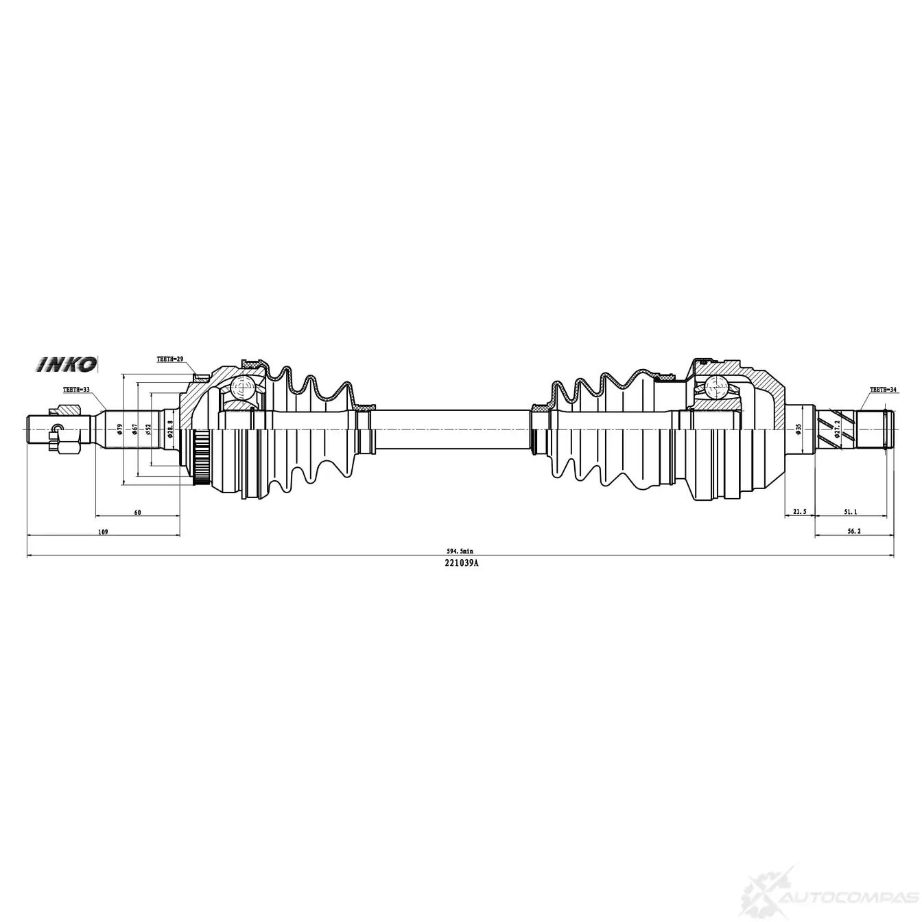 Вал приводной в сборе 33/34 ABS 29 | перед лев | INKO DCJYMV X 221039A 1439933081 изображение 0