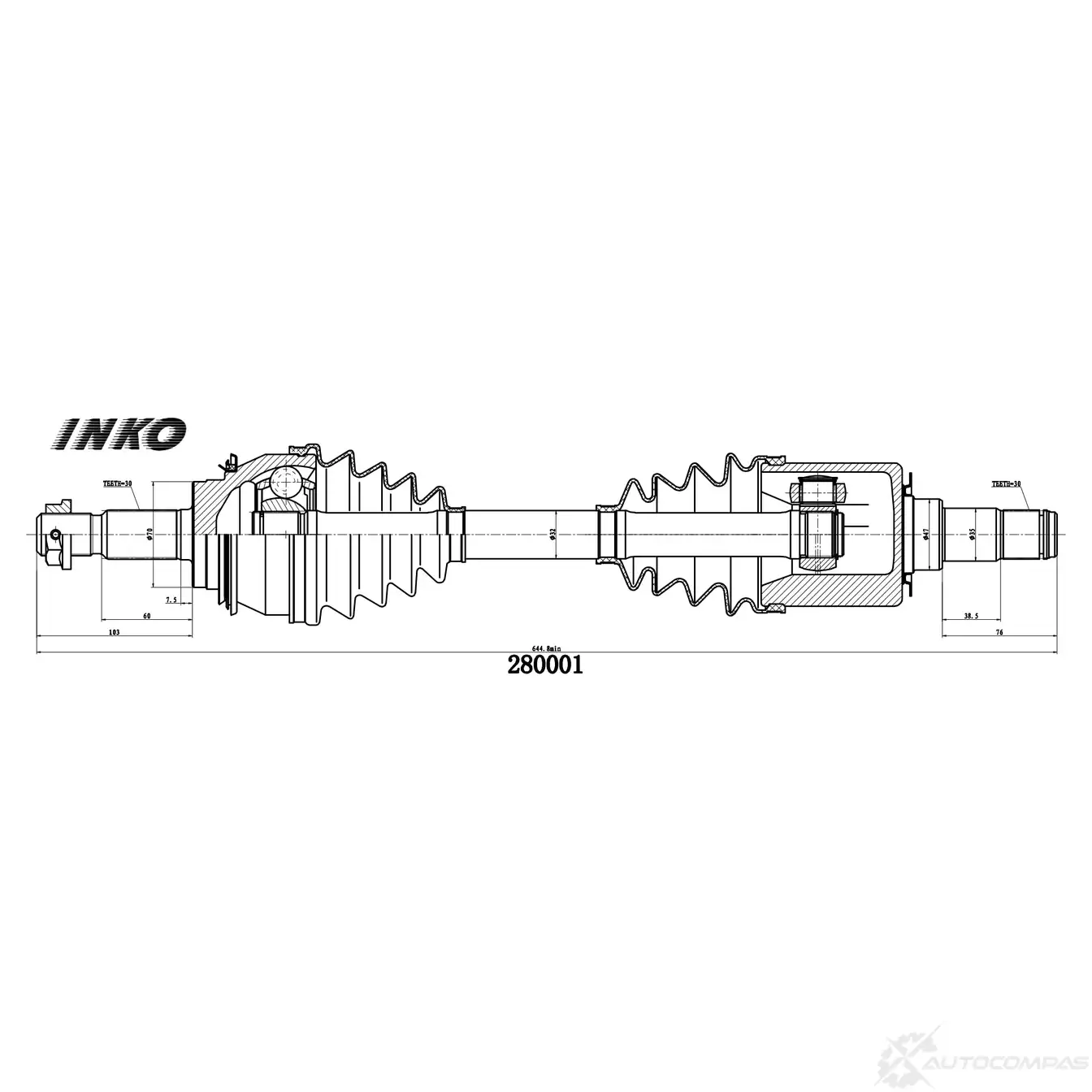Вал приводной в сборе 30/30 | перед прав | INKO 0 M3H7 280001 1439931924 изображение 0