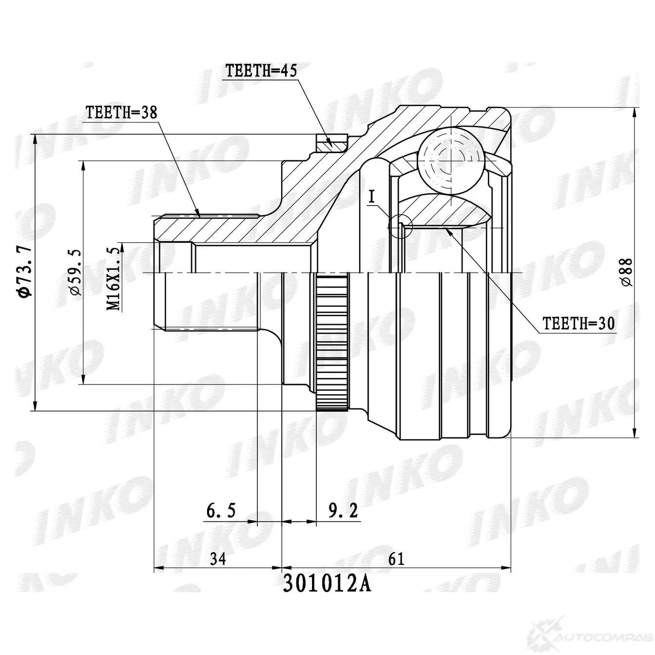 ШРУС внешний 38/30 ABS 45, перед  — 301012A