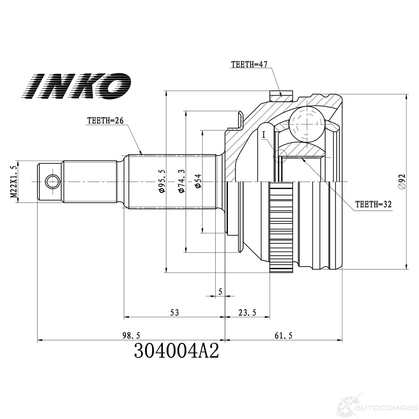 ШРУС внешний 26/32 ABS 47 | перед прав/лев | INKO GRJ 4N6 304004A2 1439933380 изображение 0