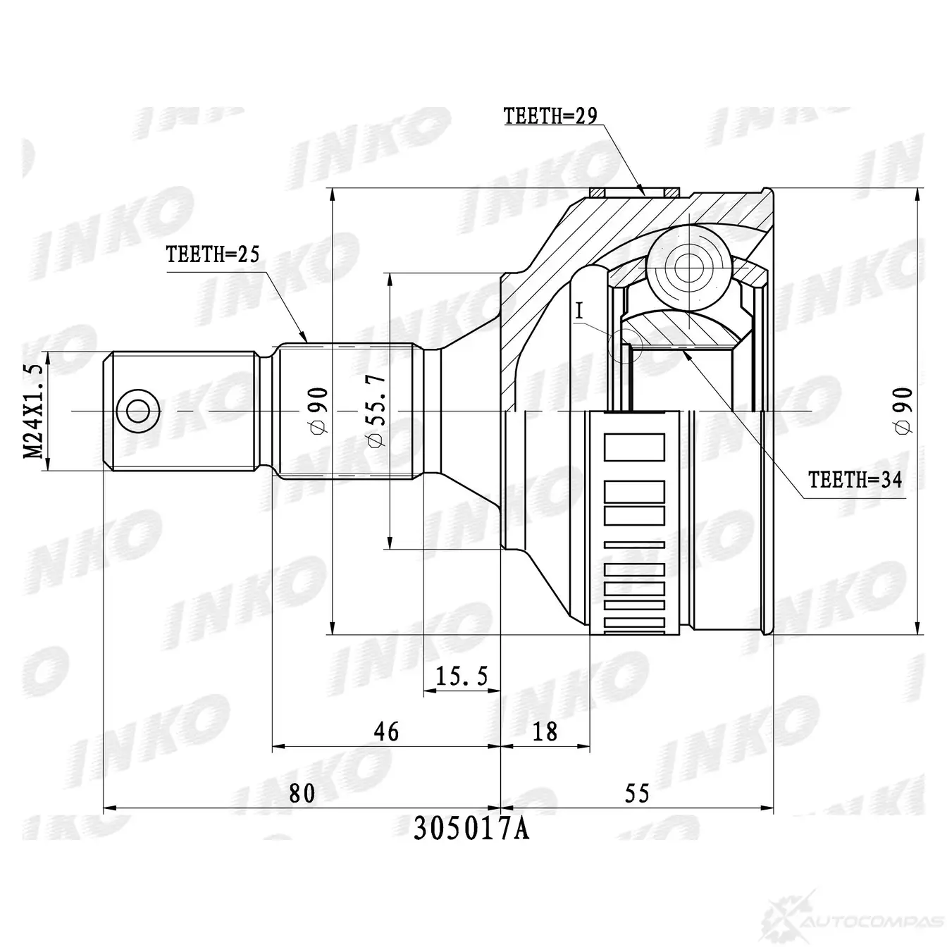 ШРУС внешний 25/34 ABS 29 | перед | INKO 305017A 47Q7I BD 1439933365