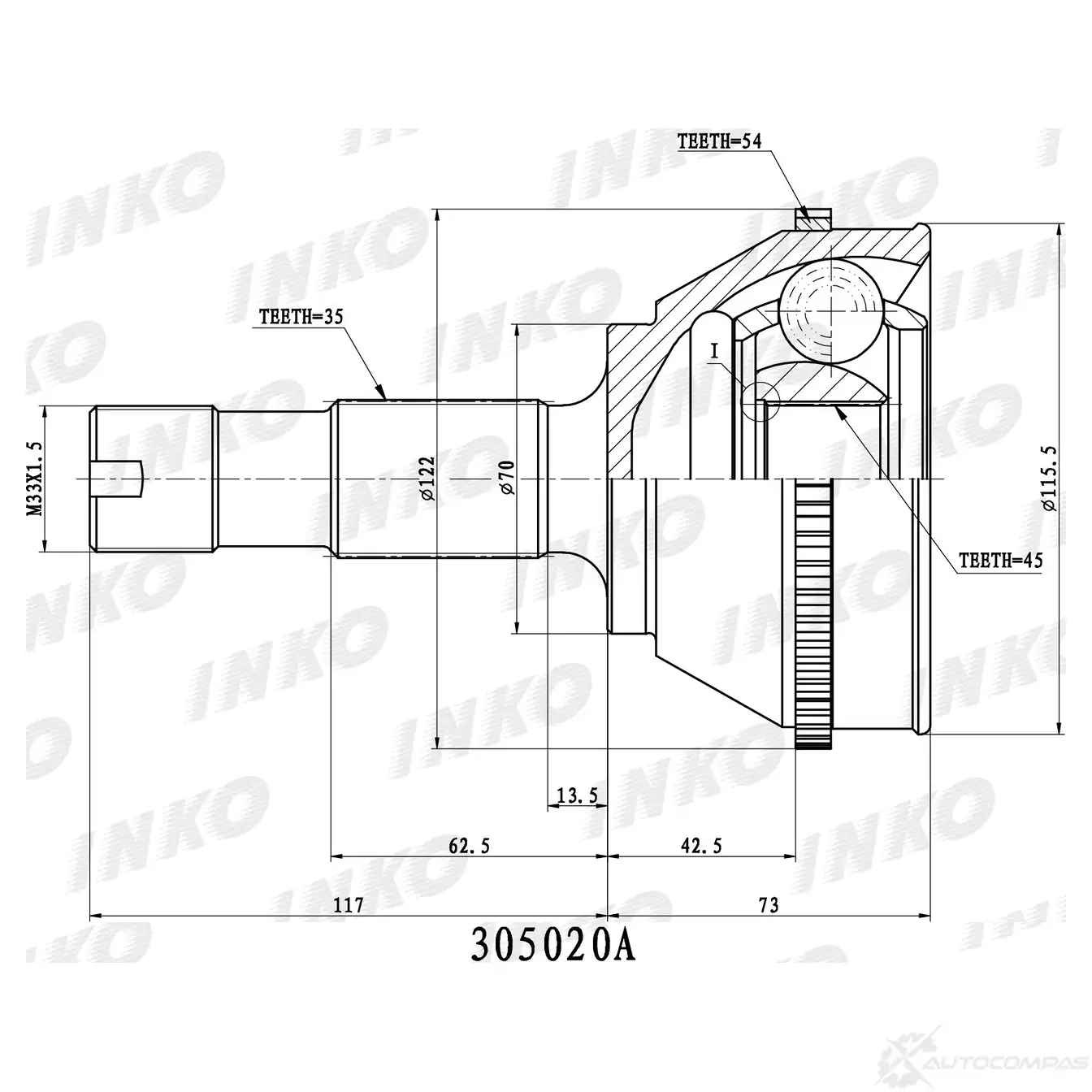 ШРУС внешний 35/45 ABS 54 | перед | INKO 305020A 1439933250 QD YQIX