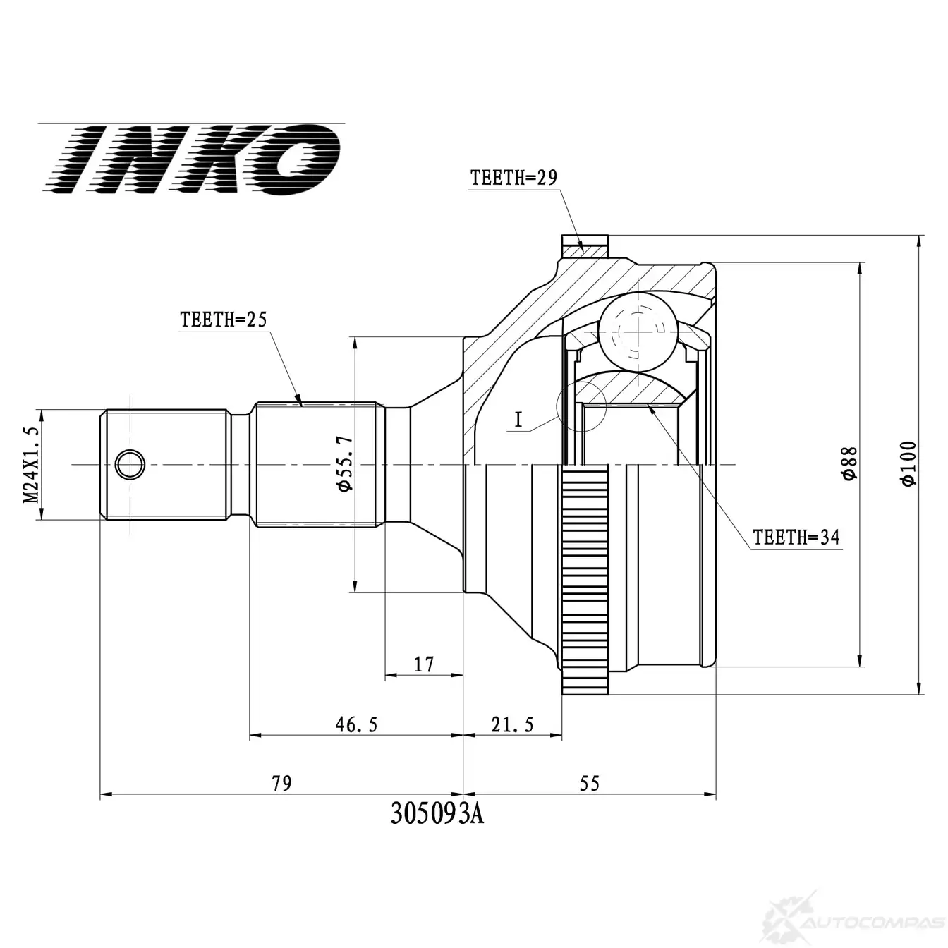 ШРУС внешний 25/34 ABS 29 | перед прав/лев | INKO 305093A 1439933371 P W0KV