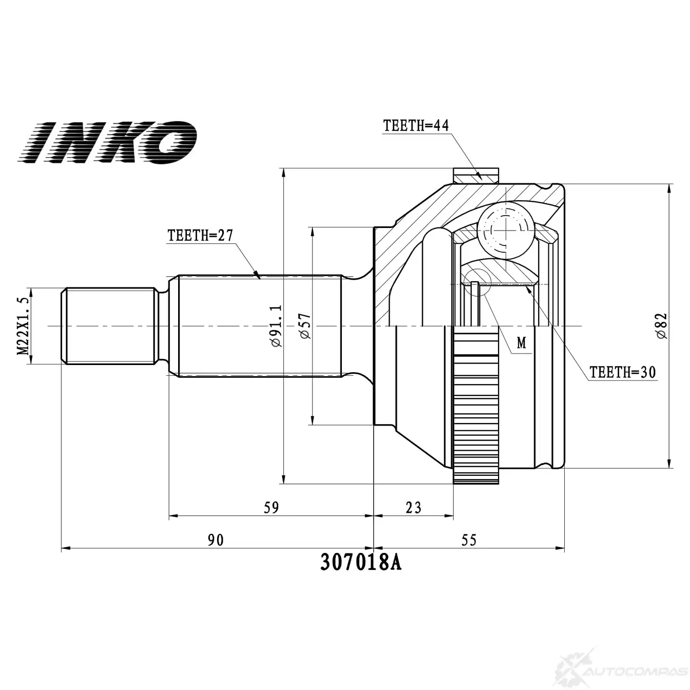 ШРУС внешний 27/30 ABS 44 | перед | INKO 1439933161 VU5PG D 307018A изображение 0