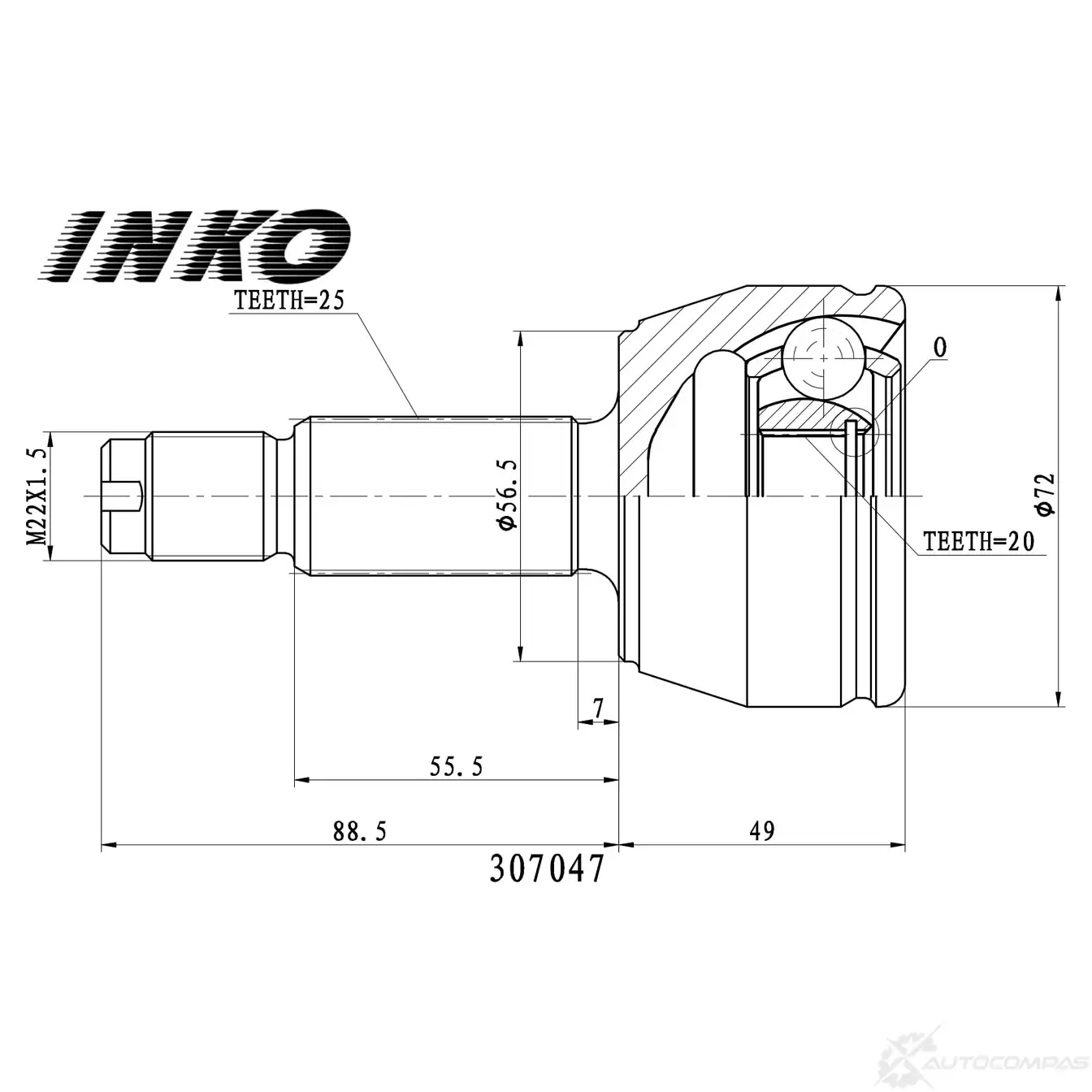 ШРУС внешний 25/20 | перед | INKO 1439933606 307047 NK 34B
