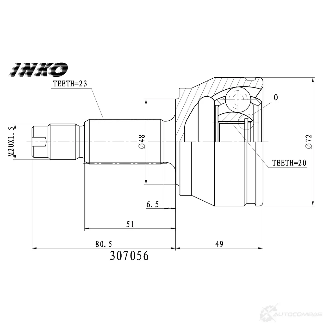 ШРУС внешний 23/20 | перед | INKO 1B6PX FA 307056 1439933169