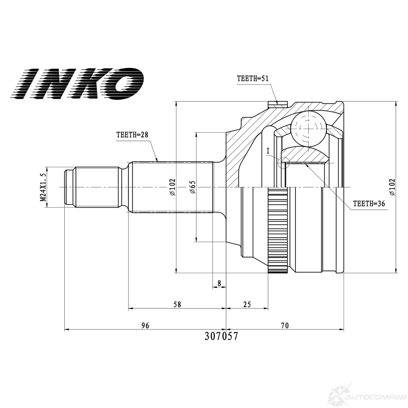 ШРУС внешний 28/36 ABS 51 | перед прав/лев | INKO LN 1IX2N 1439932122 307057 изображение 0