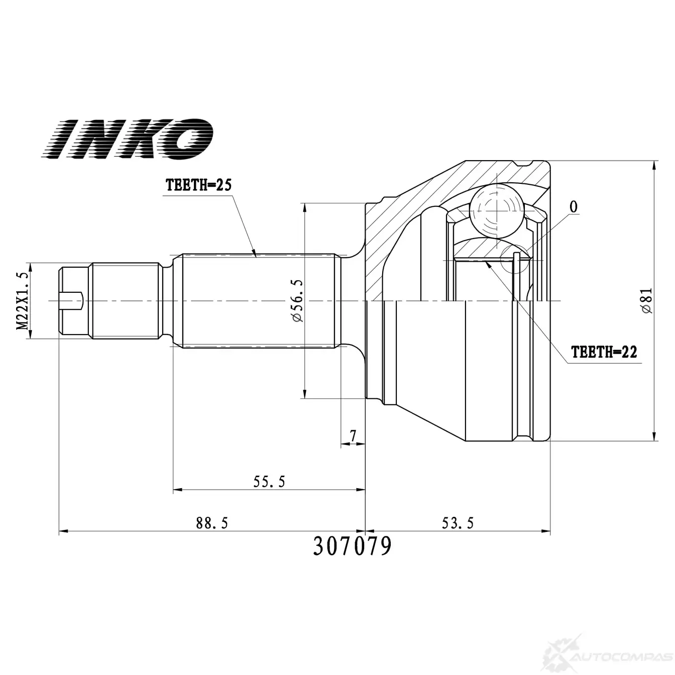 ШРУС внешний 25/22 | перед | INKO 307079 1439933170 L95LJ F изображение 0