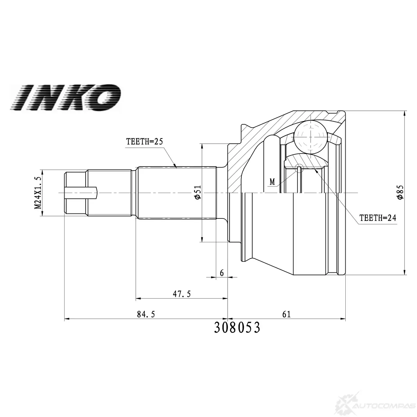 ШРУС внешний 25/24 | перед прав/лев | INKO 308053 9AR LL 1439933255