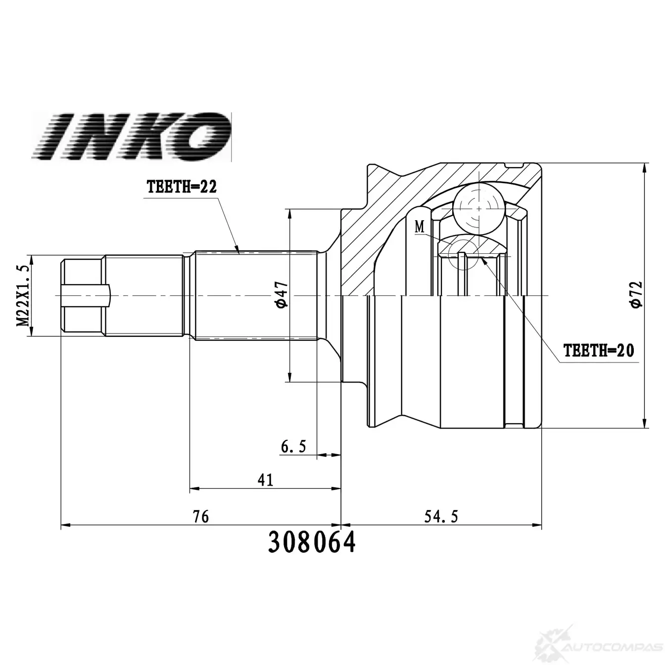 ШРУС внешний 22/20 | перед | INKO 1439933256 YR VQ6 308064