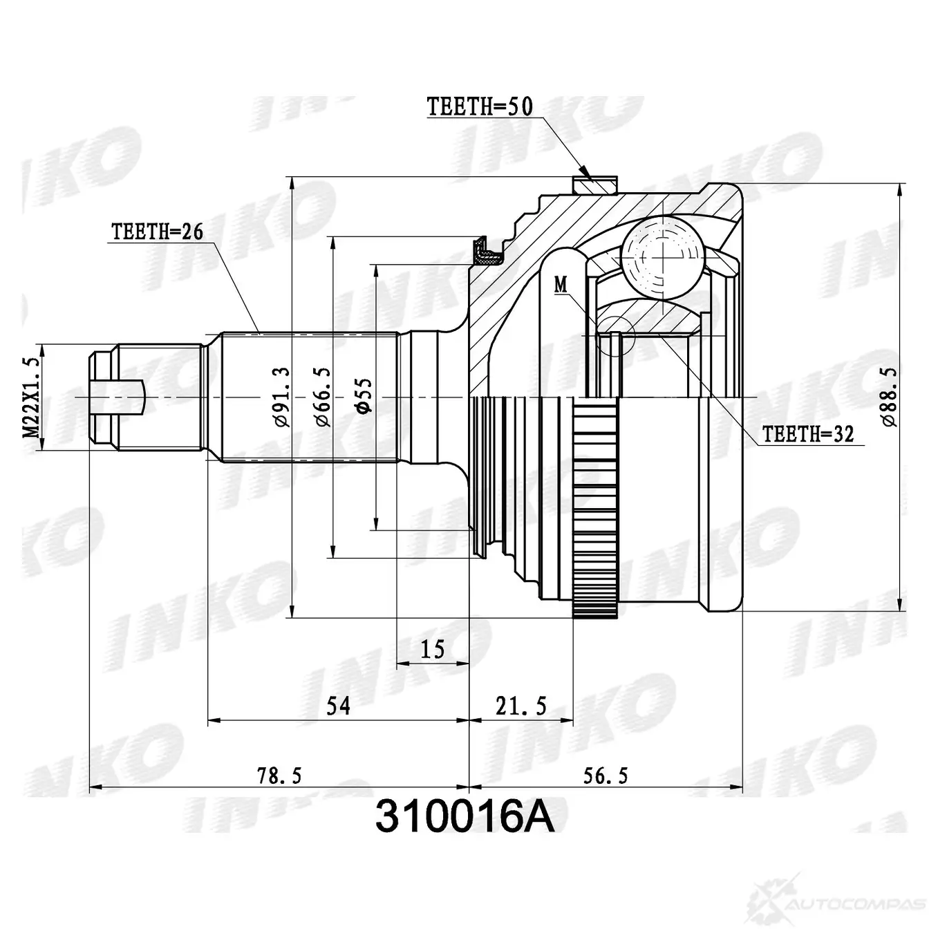 ШРУС внешний 26/32 ABS 50 | перед прав/лев | INKO 310016A 1 Q7VP 1439932971