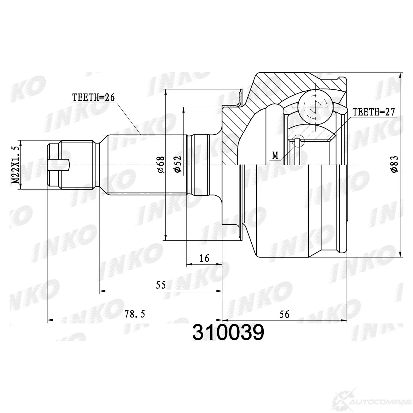 ШРУС внешний 26/27 | перед прав/лев | INKO PRF 3R 1439932976 310039 изображение 0