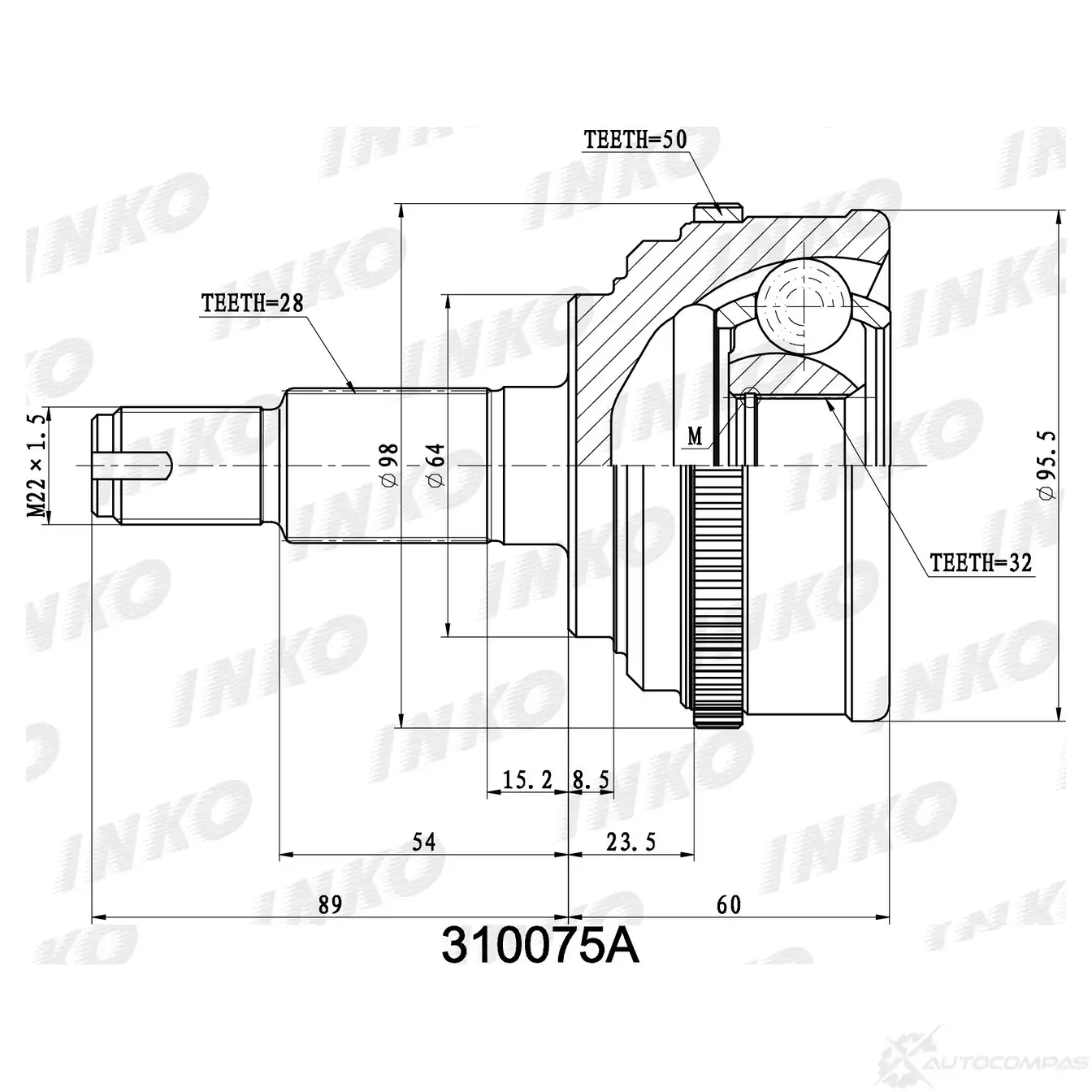 ШРУС внешний 28/32 ABS 50 | перед прав/лев | INKO 310075A TZB5 E 1439932981 изображение 0