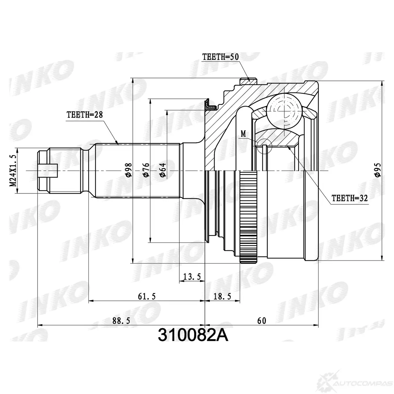 ШРУС внешний 28/32 ABS 50 | перед прав/лев | INKO 1439932982 310082A 0D6 L7 изображение 0