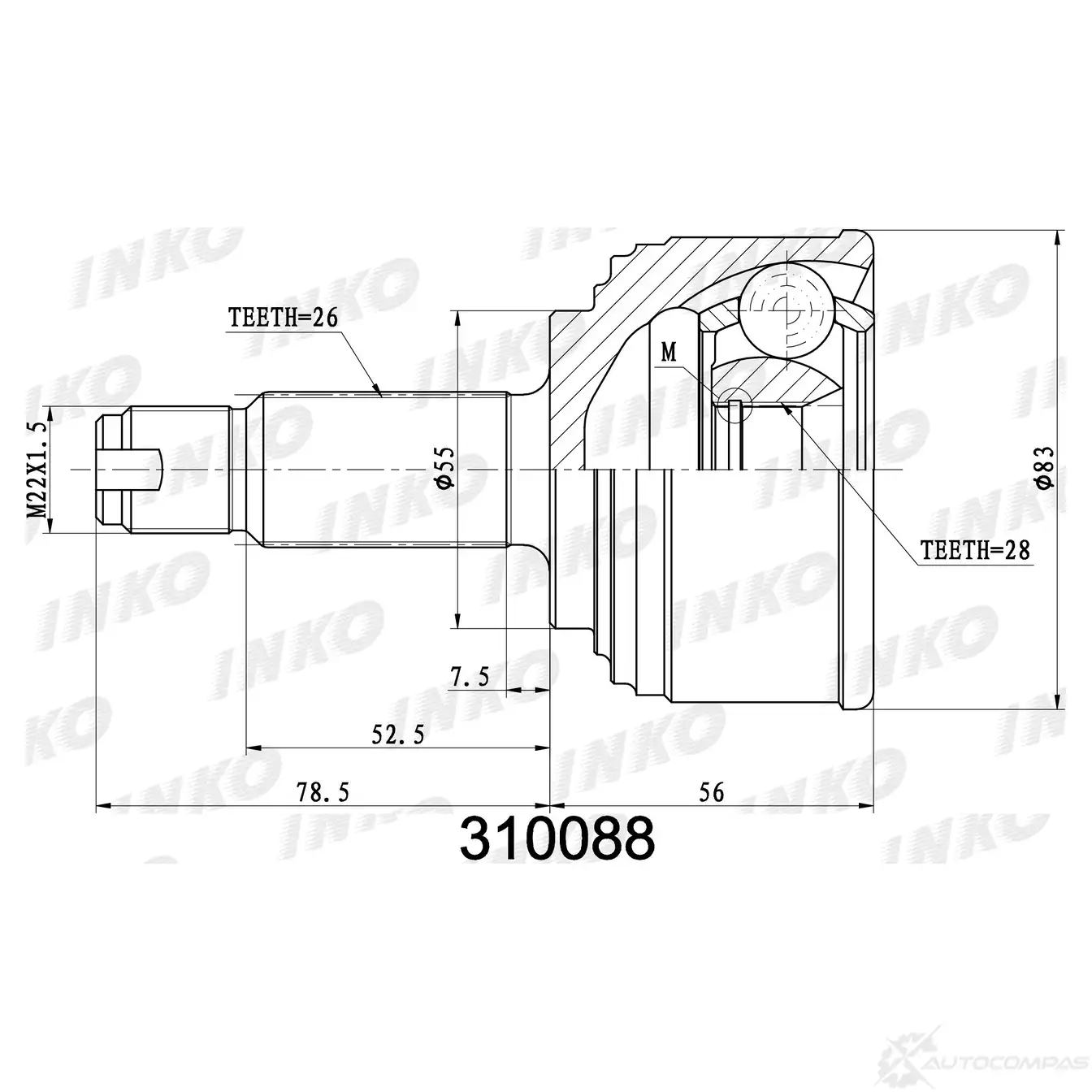 ШРУС внешний 26/28 | перед прав/лев | INKO 310088 DCR 7C4V 1439932987 изображение 0