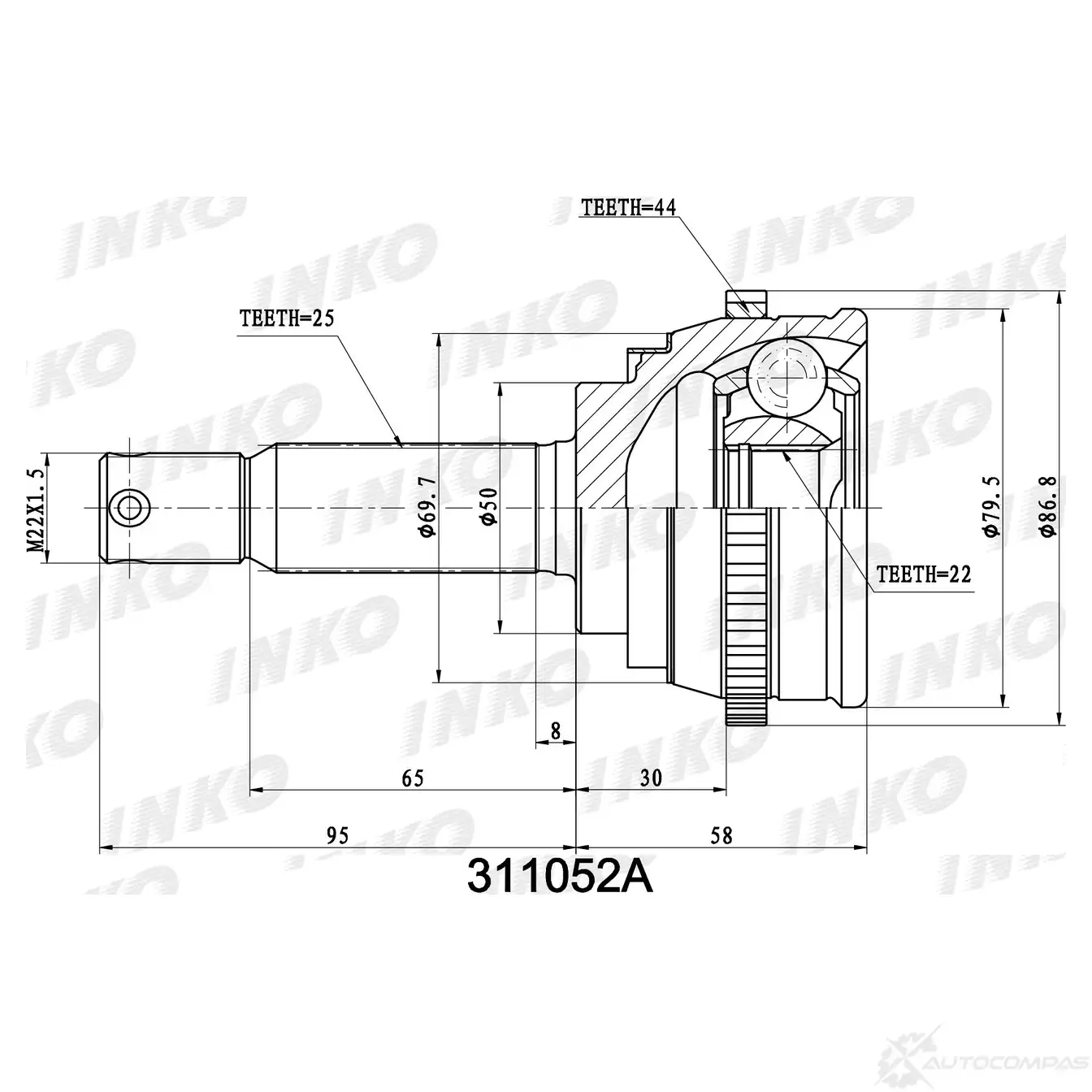 ШРУС внешний 25/22 ABS 44 | перед прав/лев | INKO N A4SOR 1439932846 311052A изображение 0