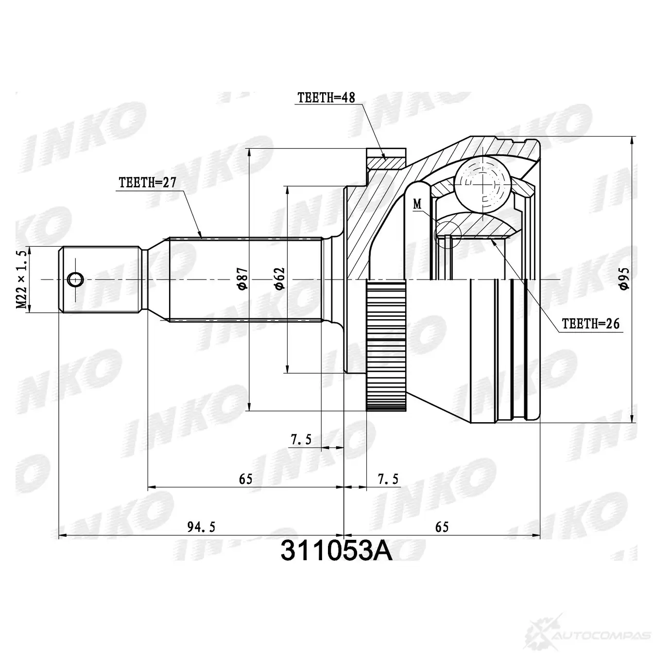 ШРУС внешний 27/26 ABS 48 | перед прав | INKO 311053A 1439932847 8C IJ8