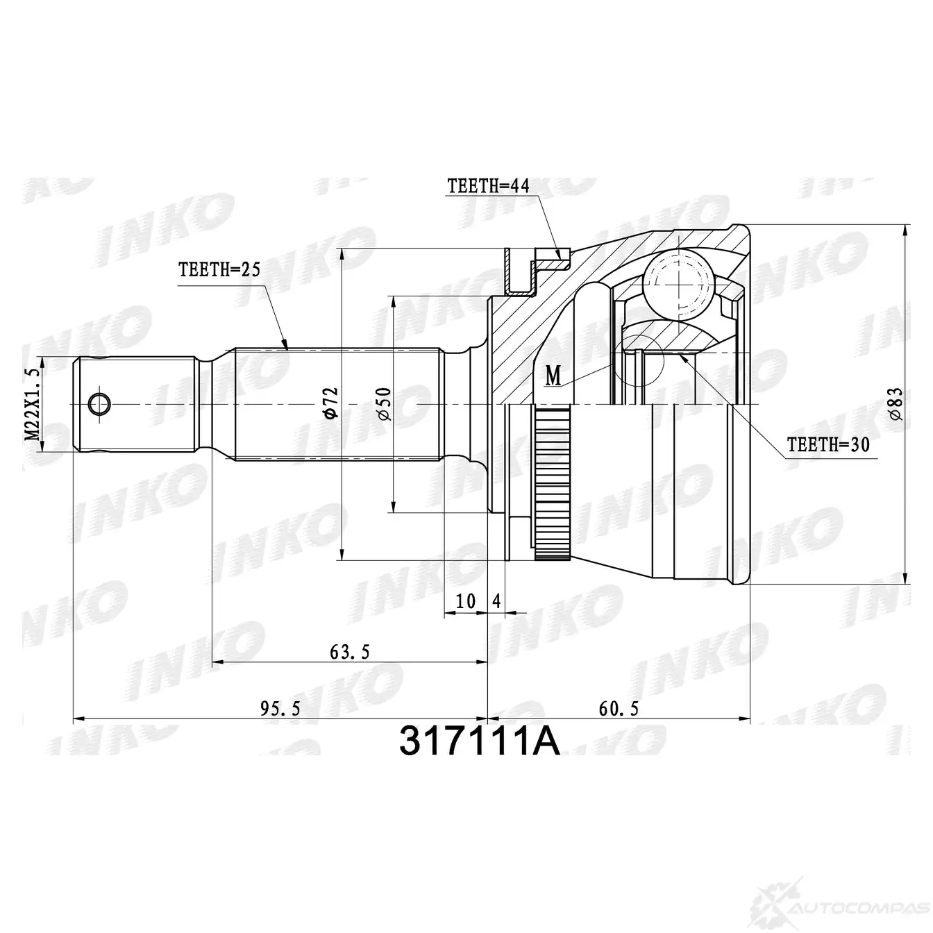 ШРУС внешний 25/30 ABS 44 | перед прав/лев | INKO 1439932852 317111A S UB04