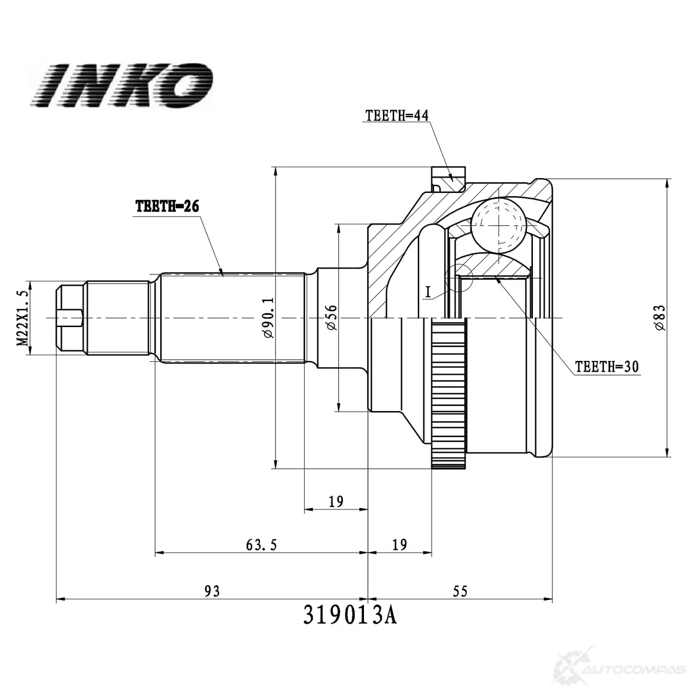 ШРУС внешний 26/30 ABS 44 | перед | INKO 319013A 1439932662 761 LYT изображение 0