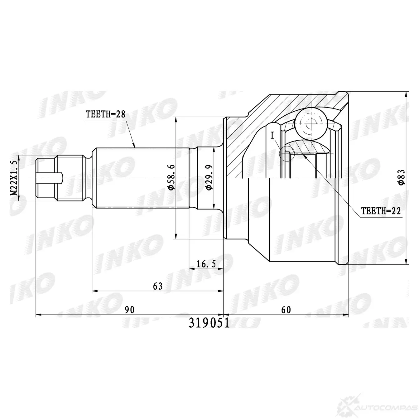 ШРУС внешний 28/22 | перед | INKO P9B3 3 1439932642 319051 изображение 0