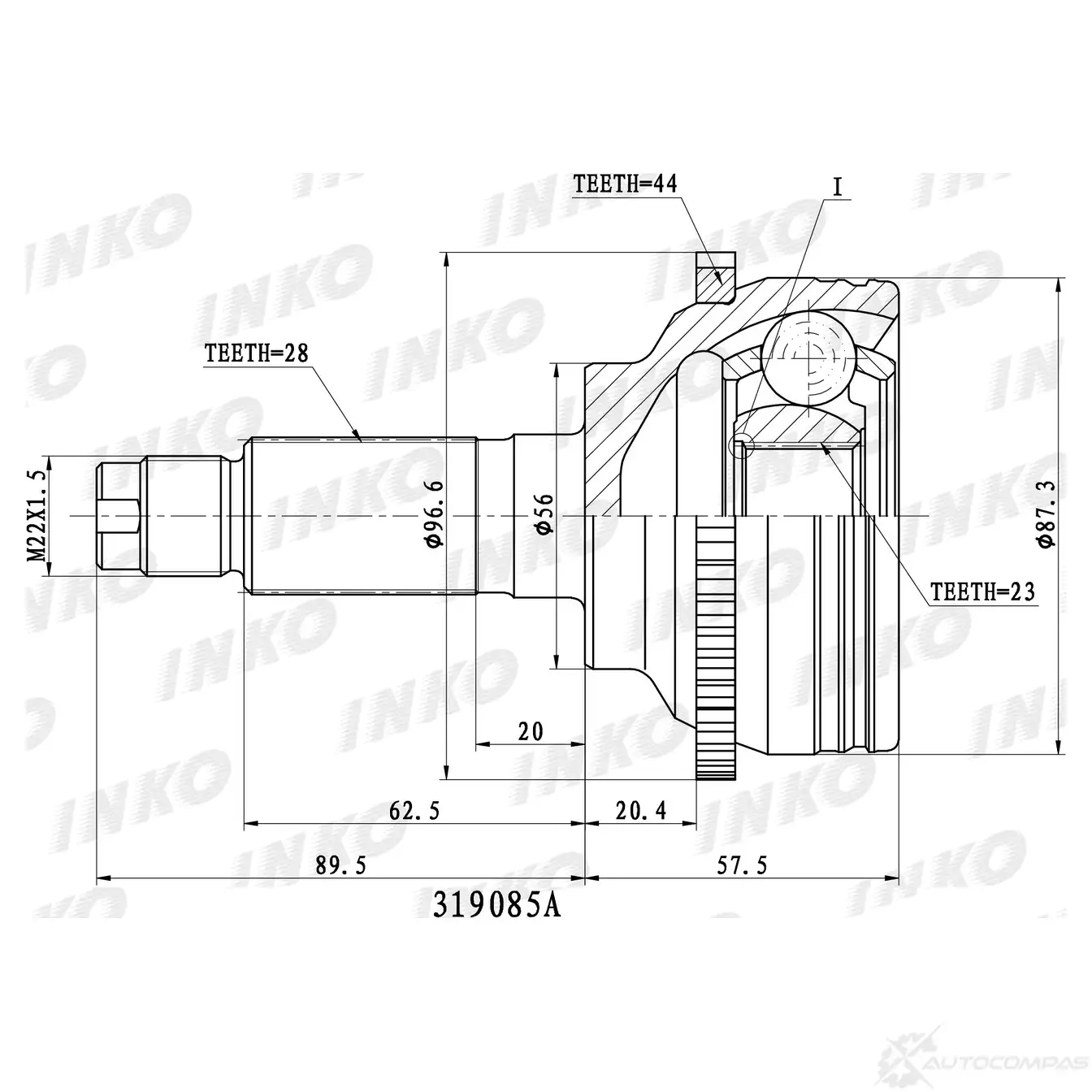 ШРУС внешний 28/23 ABS 44 | перед прав/лев | INKO 319085A 1439932644 AN UNWP изображение 0