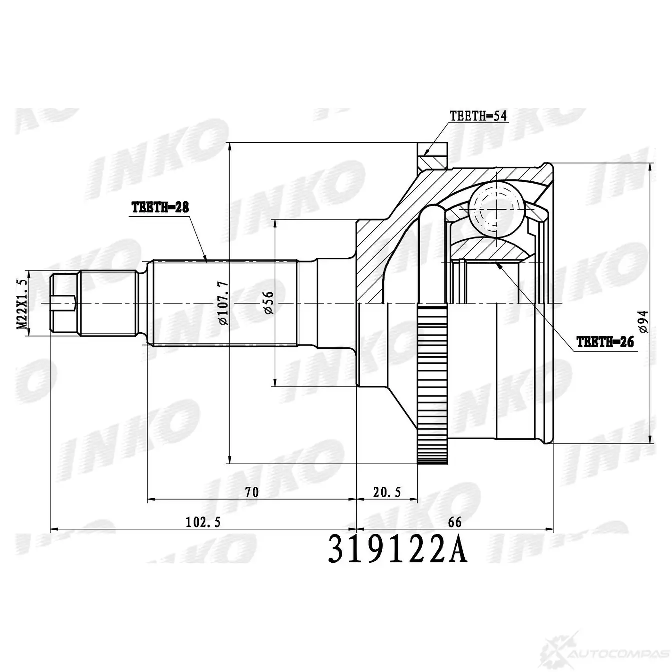 ШРУС внешний 28/26 ABS 54 | перед прав/лев | INKO IHN JWCV 1439932867 319122A изображение 0