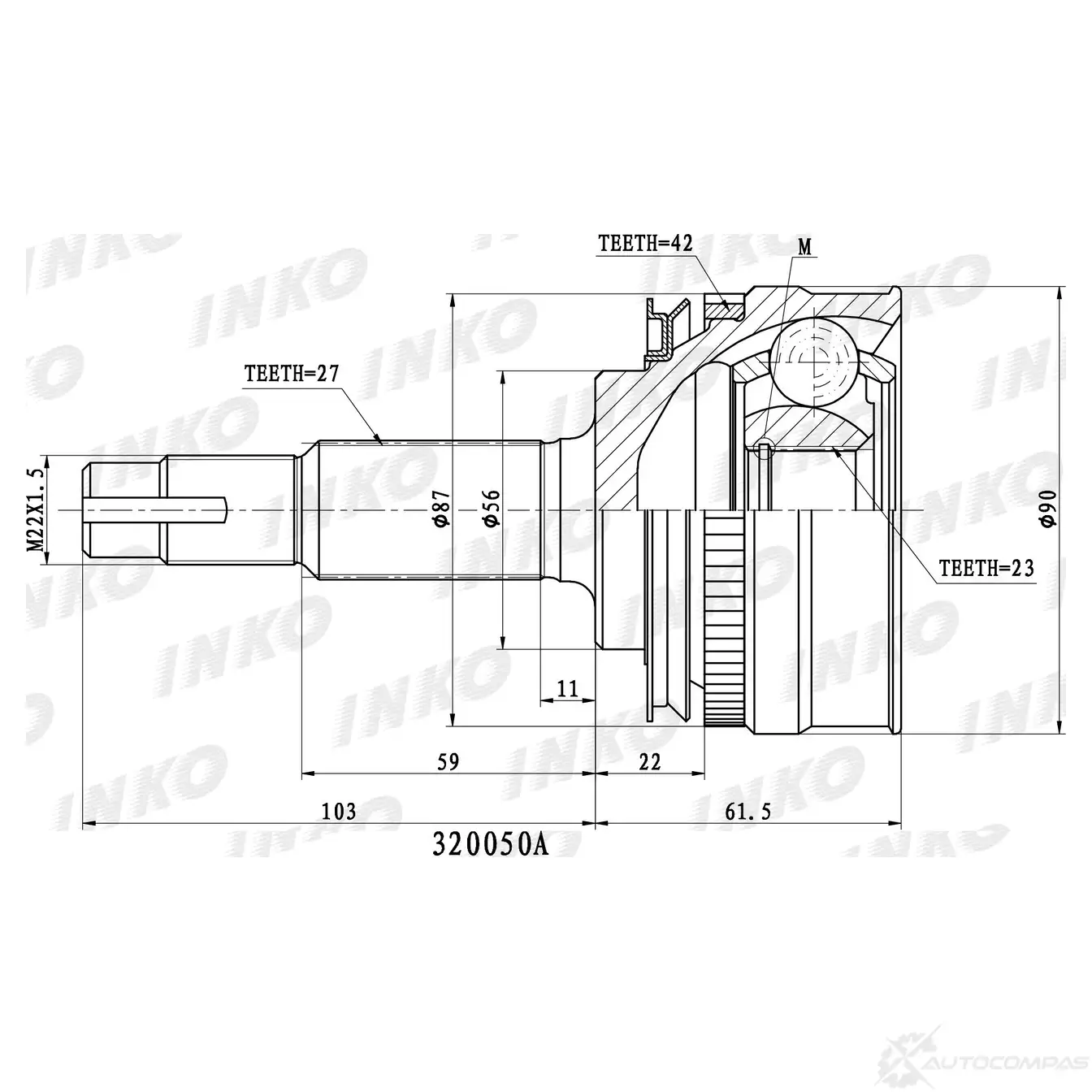 ШРУС внешний 27/23 ABS 42 | перед прав/лев | INKO P4Z8 C 320050A 1439932316 изображение 0