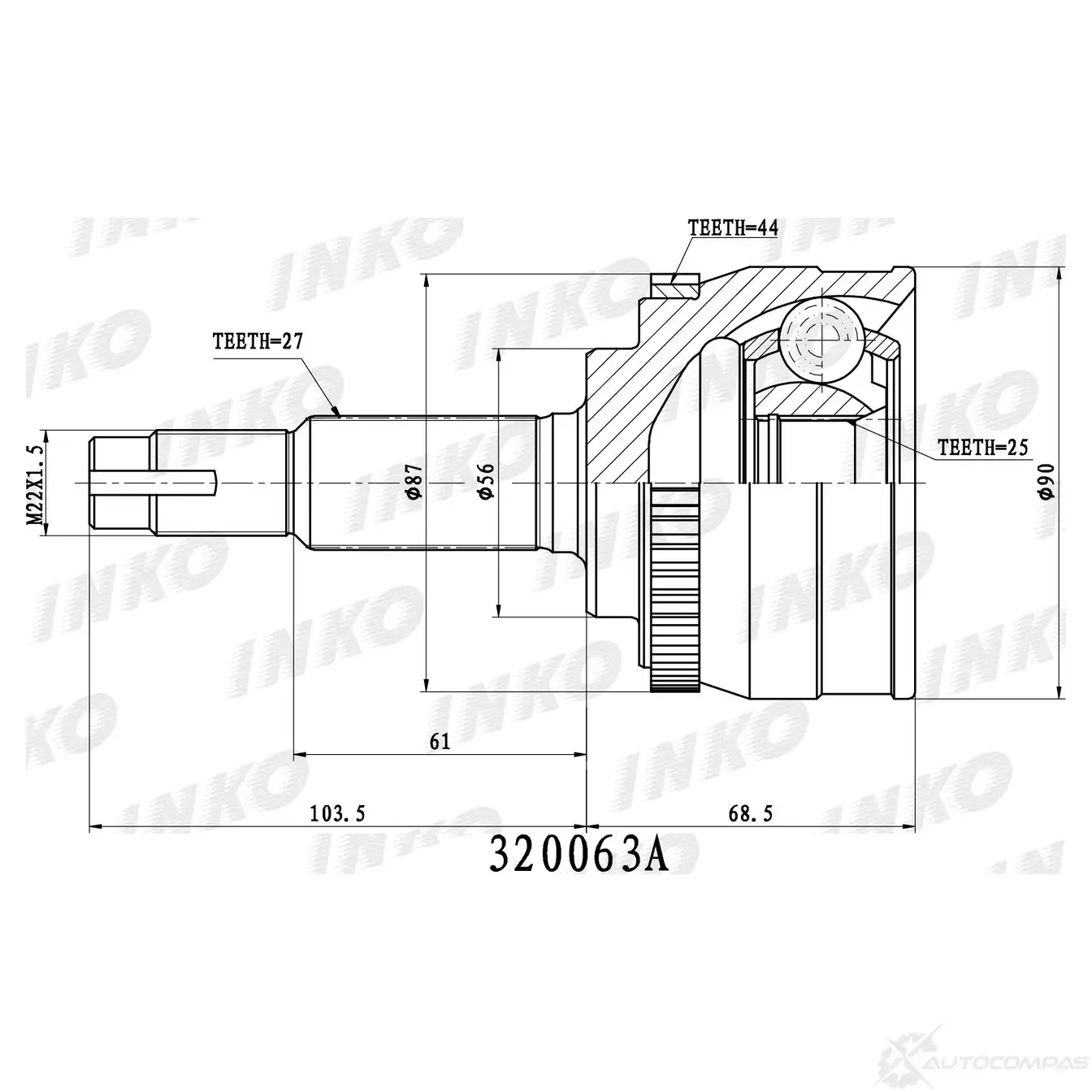 ШРУС внешний 27/25 ABS 44 | перед прав/лев | INKO 1439932318 7F 2J1 320063A