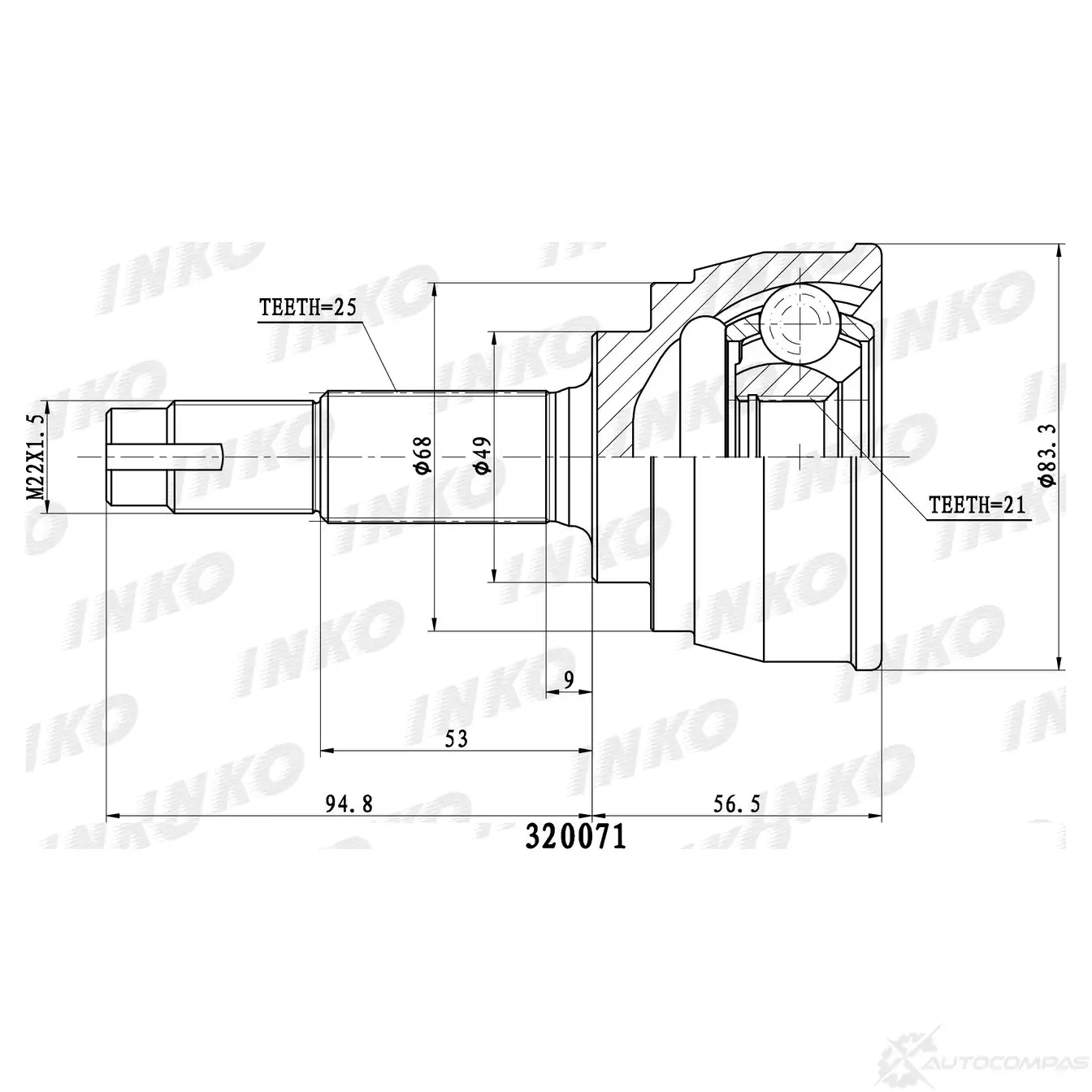 ШРУС внешний 25/21 | перед | INKO 320071 1439932320 DM 4KP