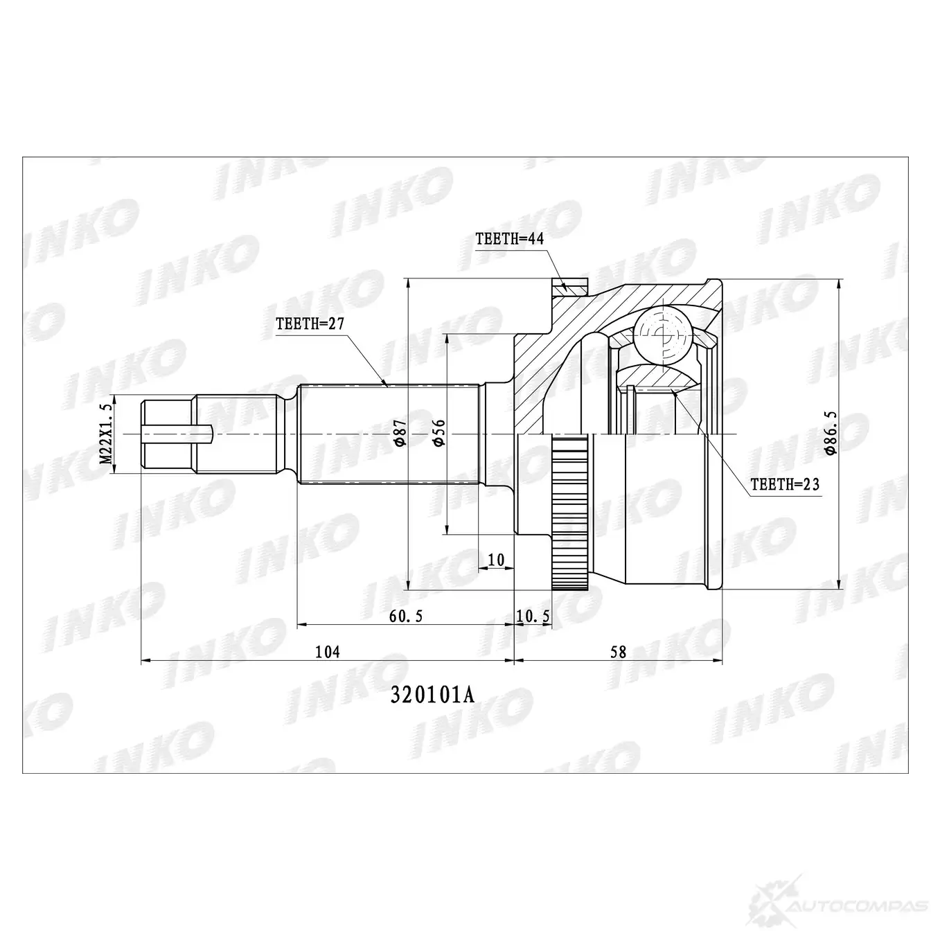 ШРУС внешний 27/23 ABS 44 | перед | INKO 1439932322 320101A Z6H 2MNO