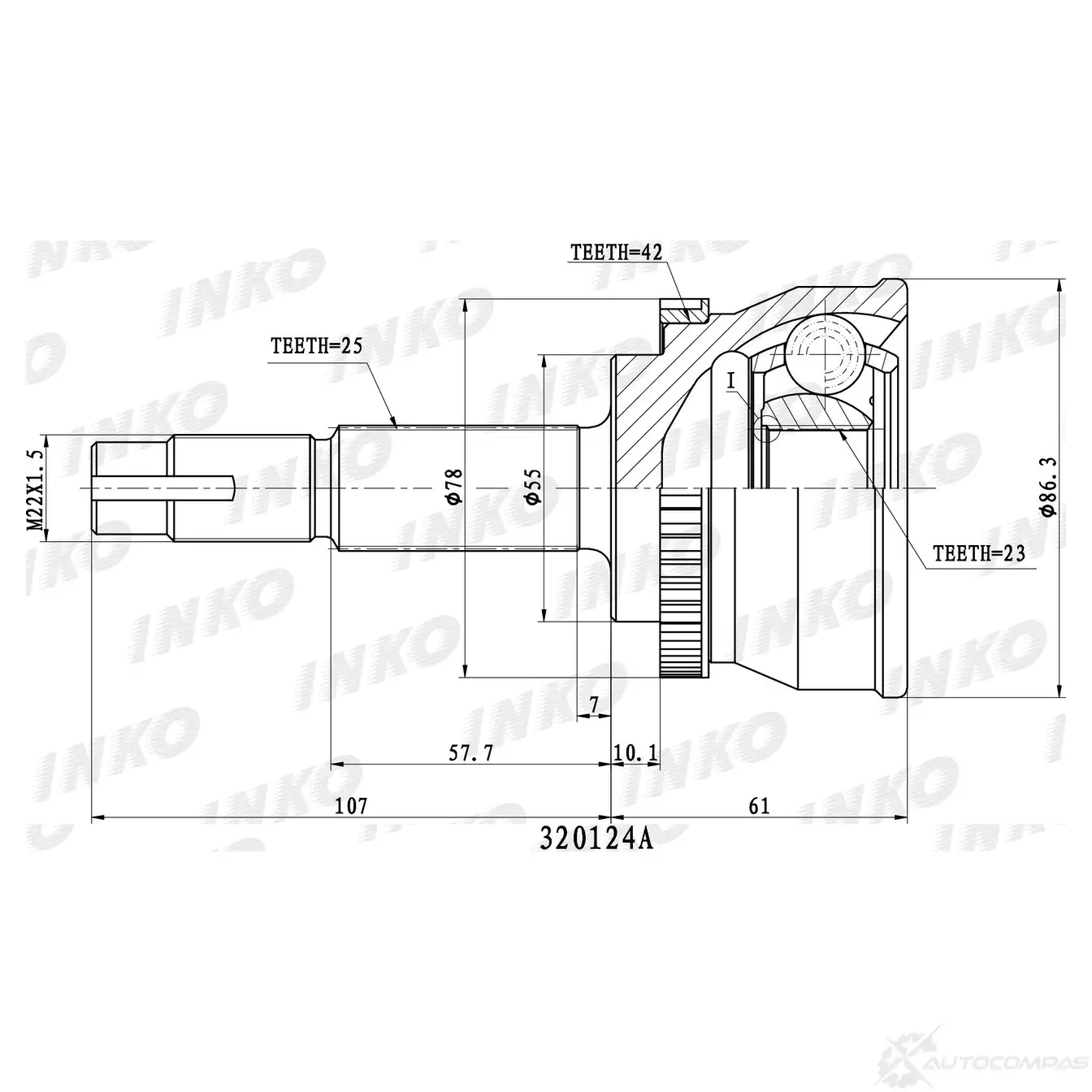 ШРУС внешний 25/23 ABS 42 | перед прав/лев | INKO 1439932328 GDA Y9X5 320124A