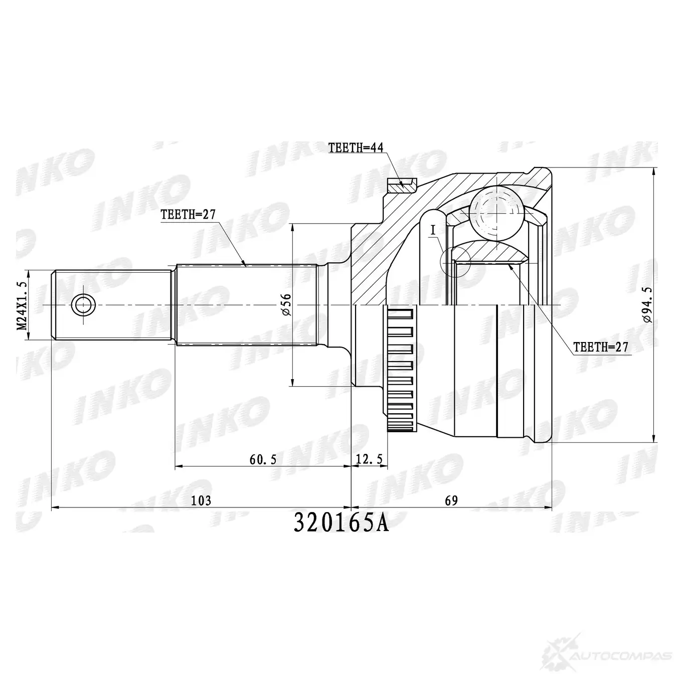 ШРУС внешний 27/27 ABS 44 | перед | INKO 320165A RQ8G C 1439932337