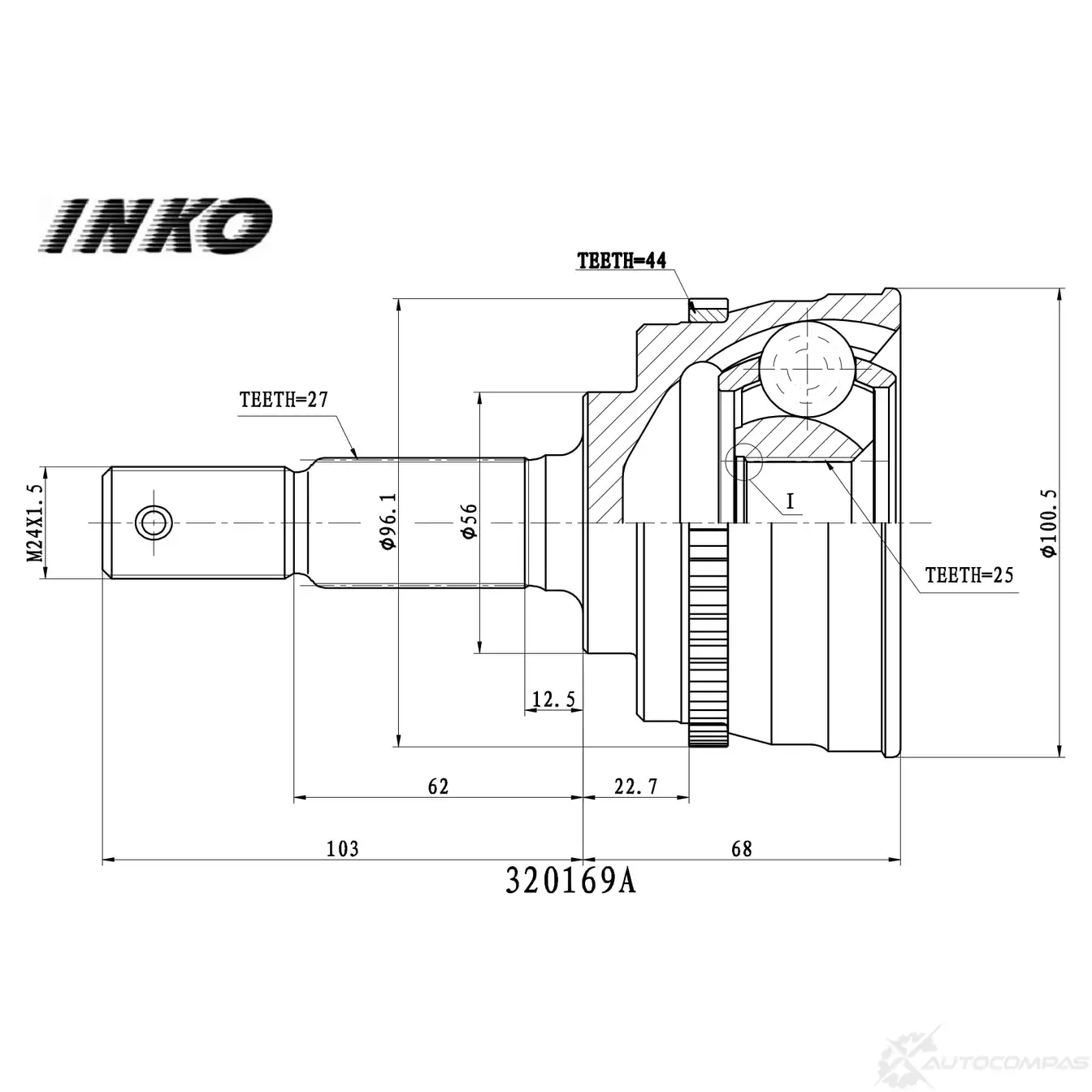 ШРУС внешний 27/25 ABS 44 | перед прав/лев | INKO 1439932346 320169A OGB AS
