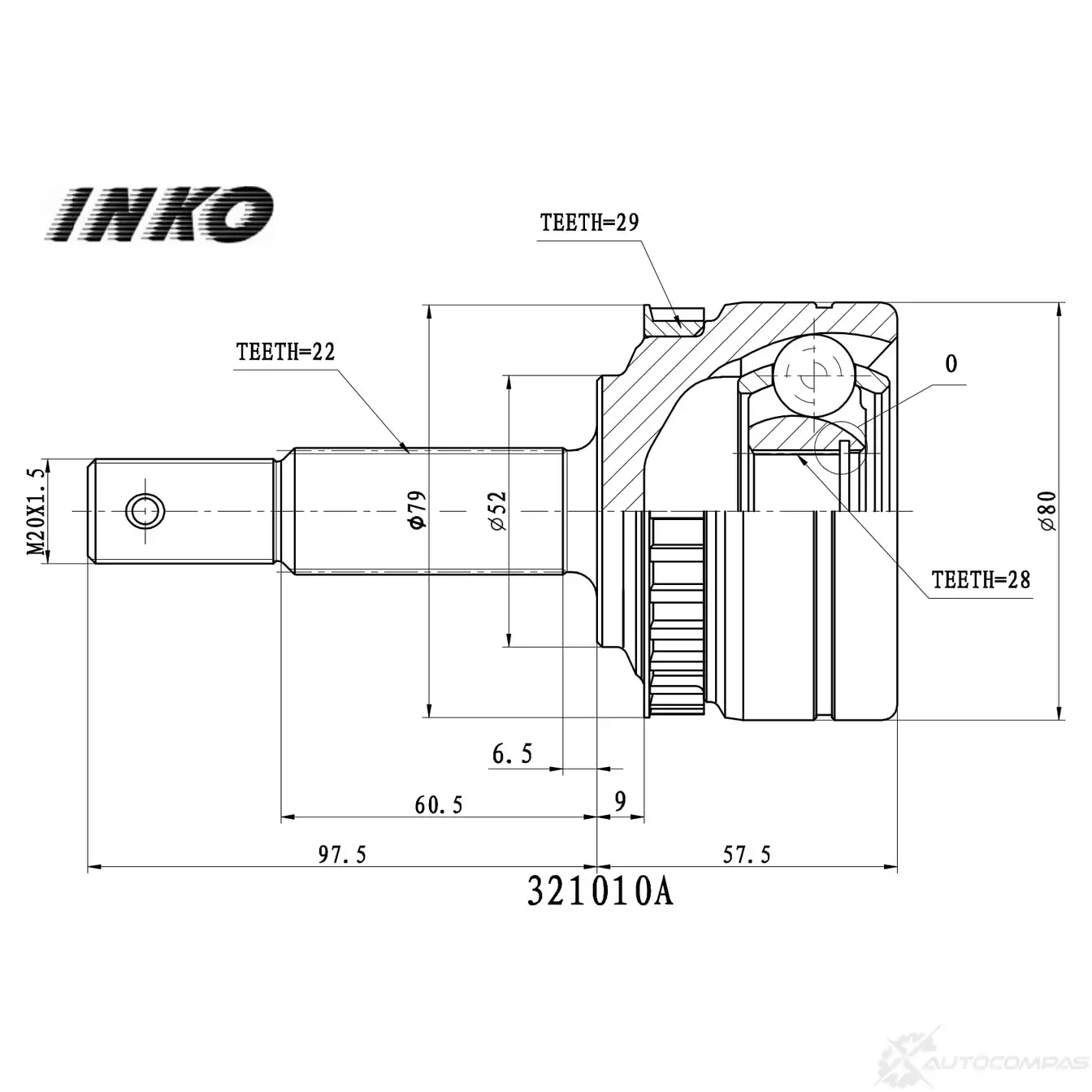 ШРУС внешний 22/28 ABS 29 | перед прав/лев | INKO 1439932179 321010A A2VK5 8S