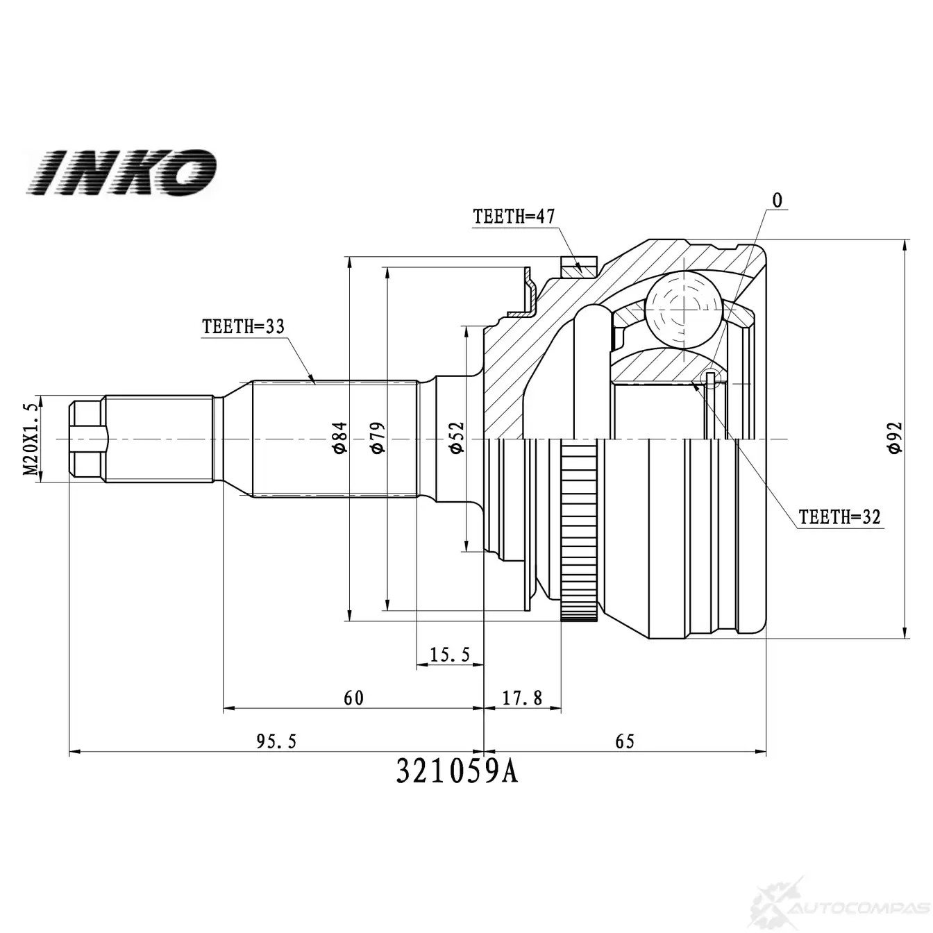 ШРУС внешний 33/32 ABS 47 | перед прав/лев | INKO 321059A K1 AK85Z 1439933077