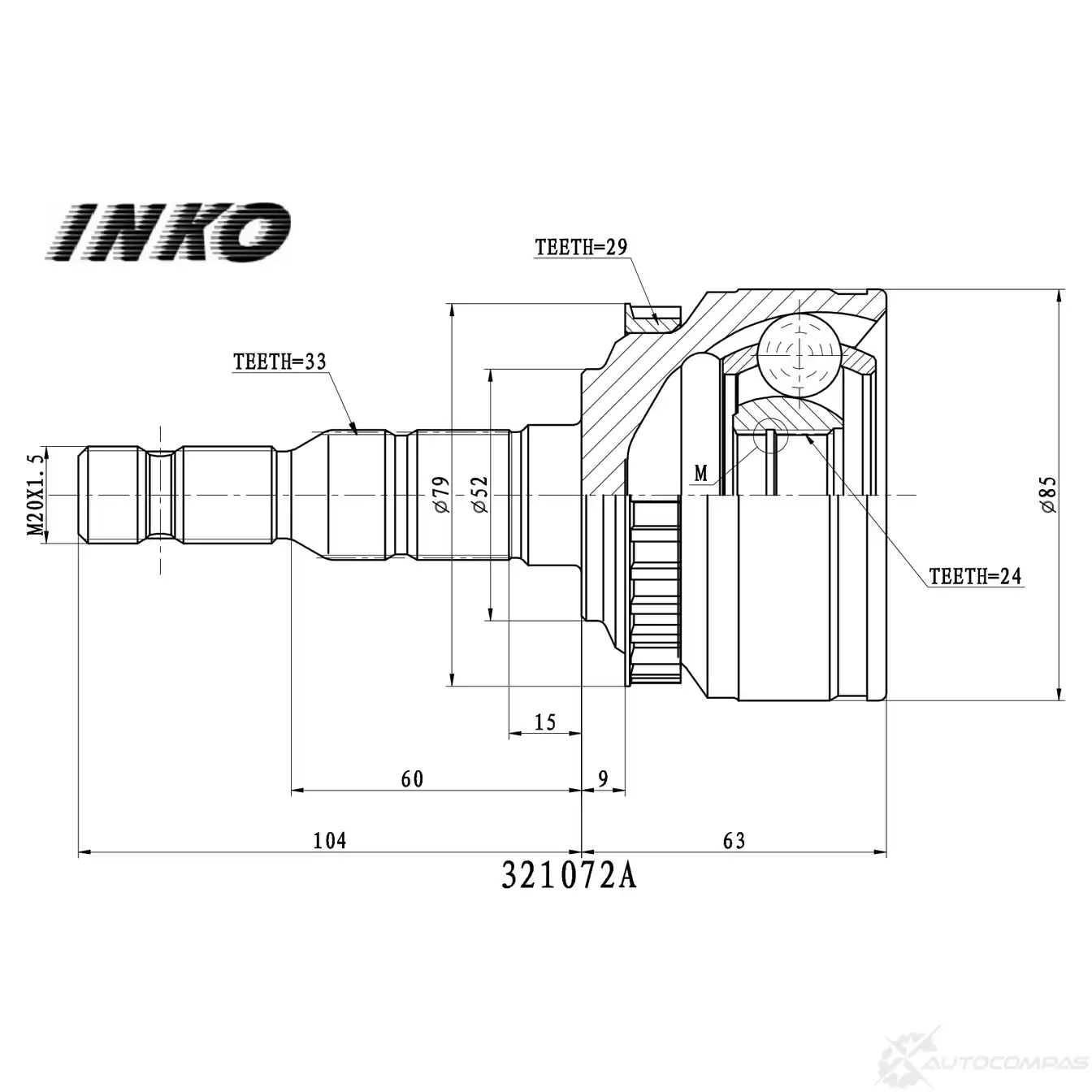 ШРУС внешний 33/24 ABS 29 | перед | INKO RAK FXY 321072A 1439932185 изображение 0