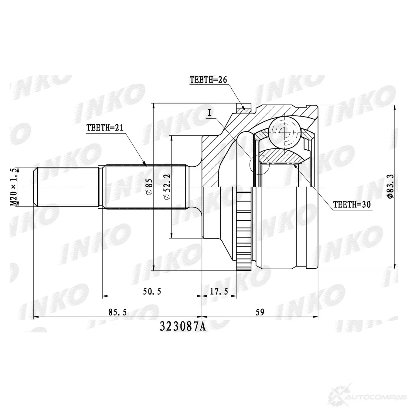 ШРУС внешний 21/30 ABS 26 | перед прав/лев | INKO 323087A KVYS LT 1439932118 изображение 0