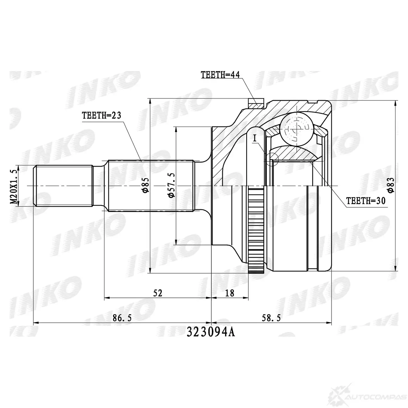 ШРУС внешний 23/30 ABS 44 | перед | INKO 1439932349 2VT 8IG5 323094A изображение 0