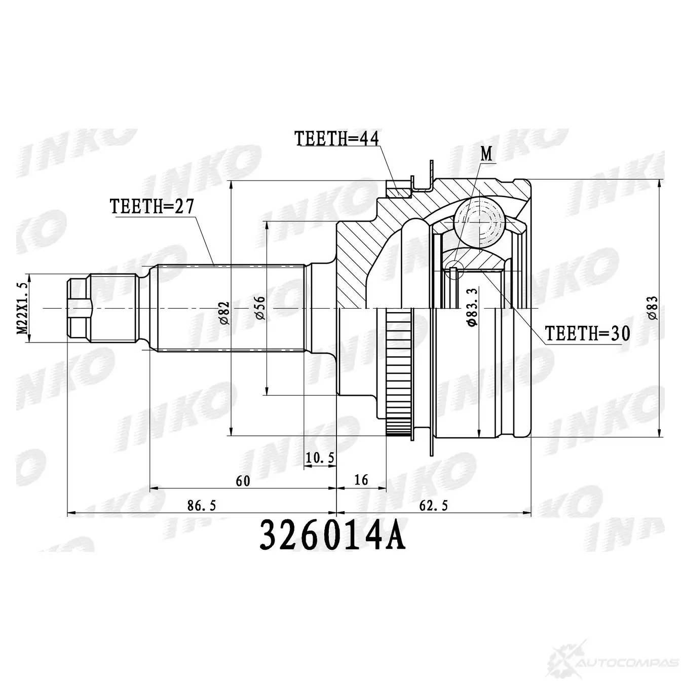 ШРУС внешний 27/30 ABS 44 | перед | INKO 326014A H8 IDO0 1439932038 изображение 0