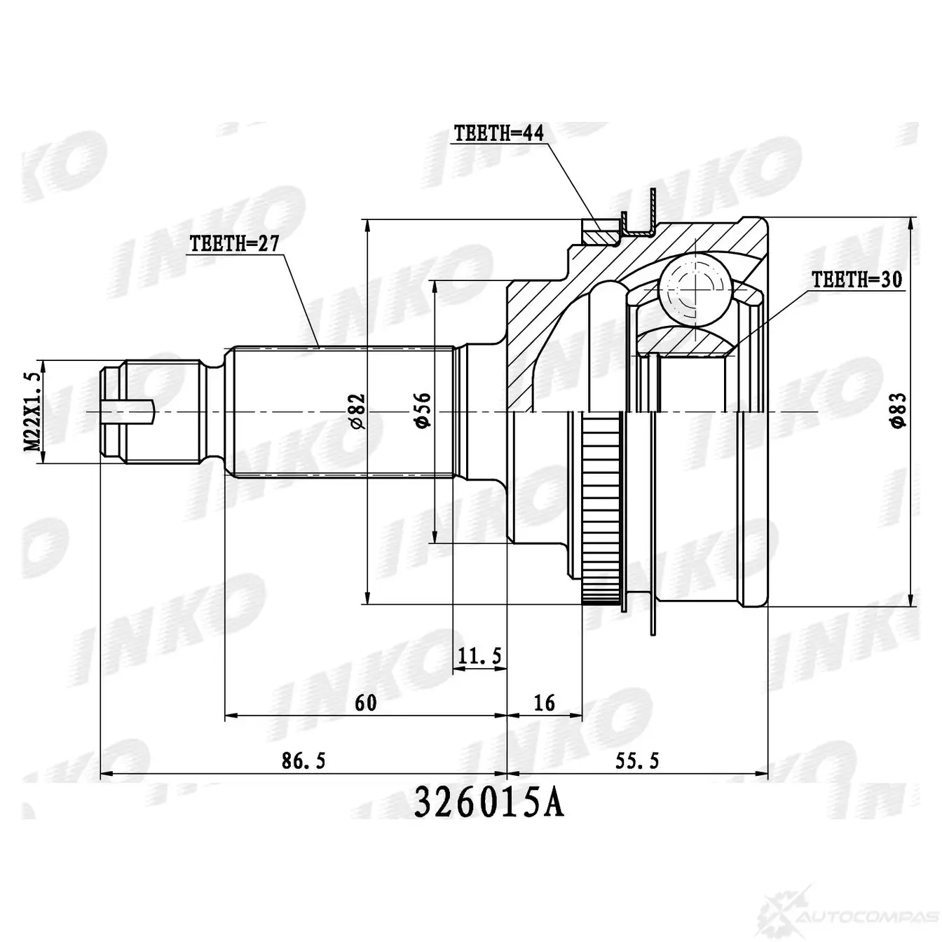 ШРУС внешний 27/30 ABS 44 | перед | INKO F26 NL9R 1439932040 326015A