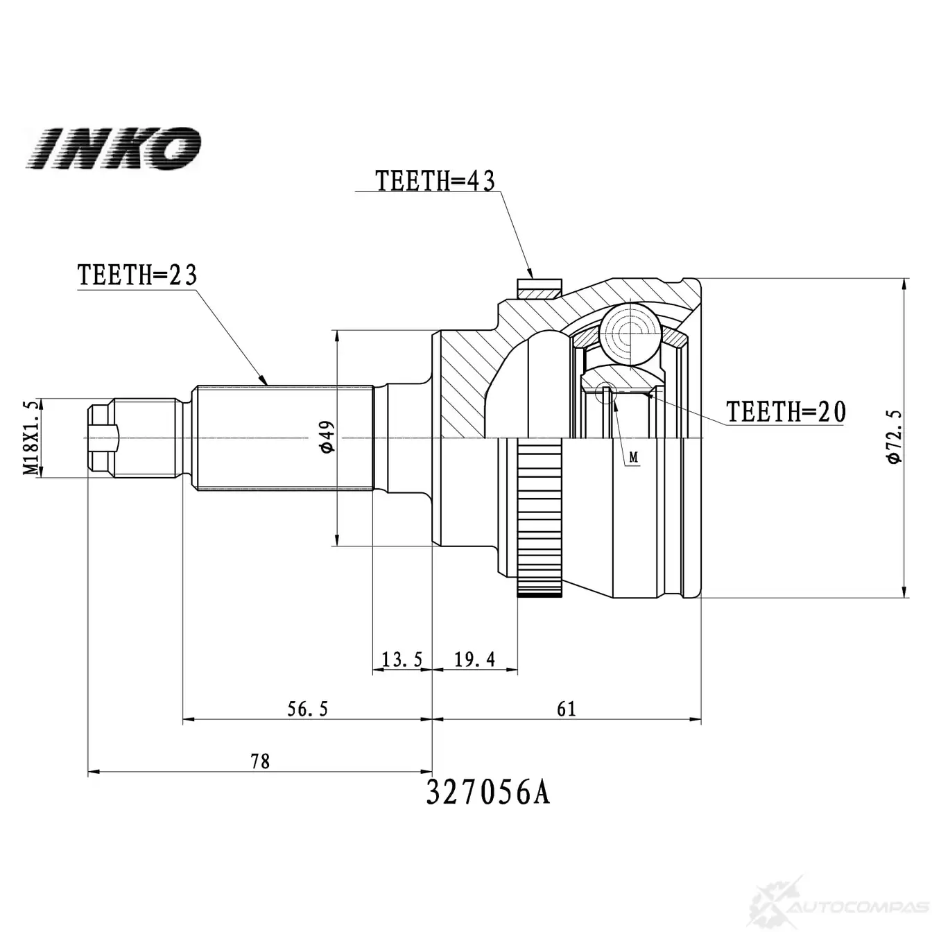 ШРУС внешний 23/20 ABS 43 | перед прав/лев | INKO 327056A 1439932186 Q1 4RE