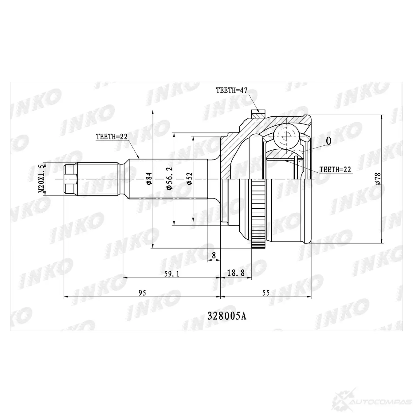 ШРУС внешний 22/22 ABS 47 | перед прав/лев | INKO 1439933075 328005A E8 EYT3