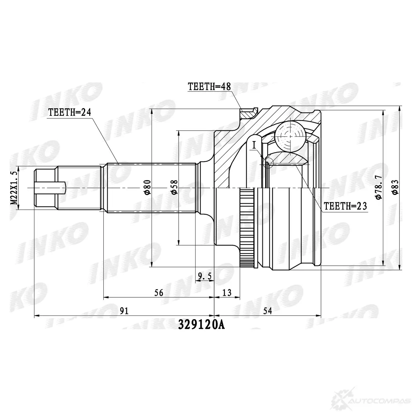 ШРУС внешний 24/23 ABS 48 | перед прав/лев | INKO 1439931864 329120A 10L T7V