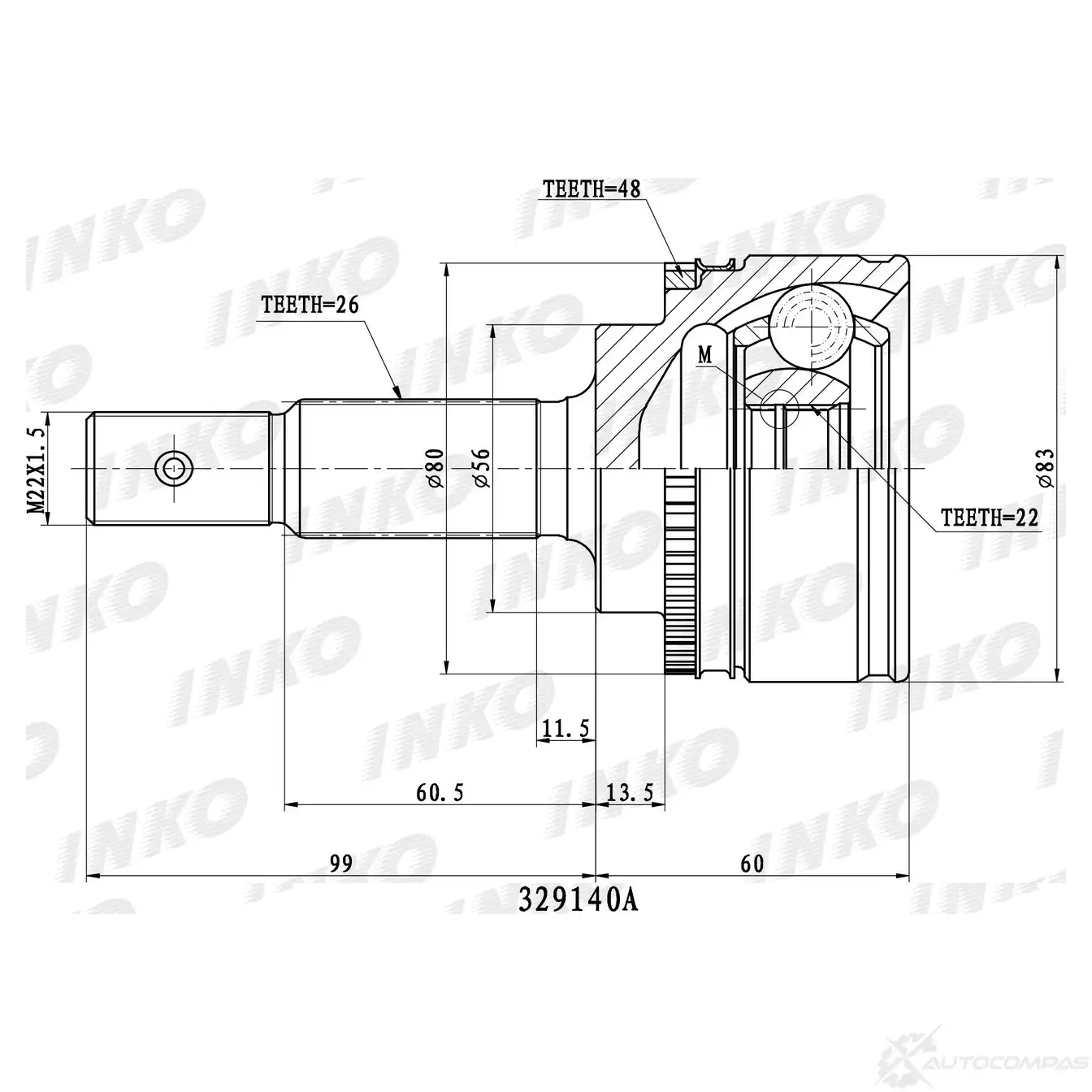 ШРУС внешний 26/22 ABS 48 | перед прав/лев | INKO 329140A 1439931872 VUV4N9 T