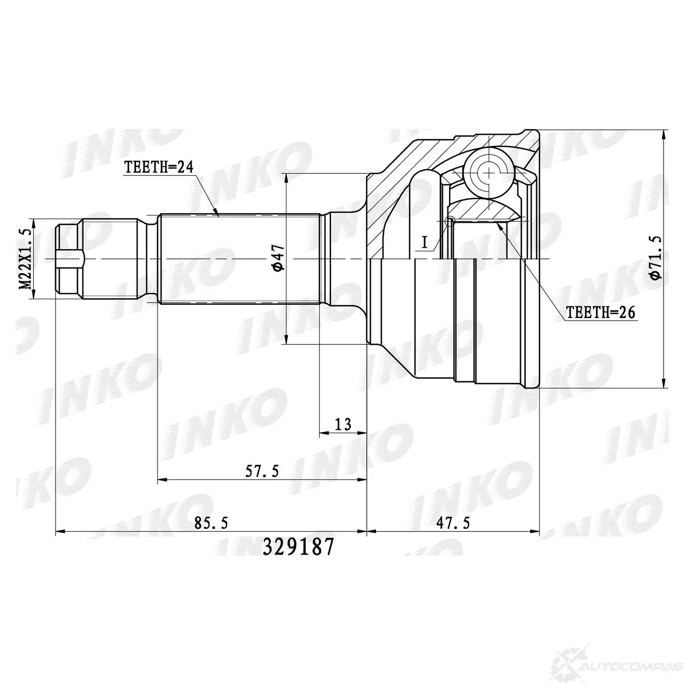 ШРУС внешний 24/26 | перед | INKO 1439931890 329187 M1LBS 3H