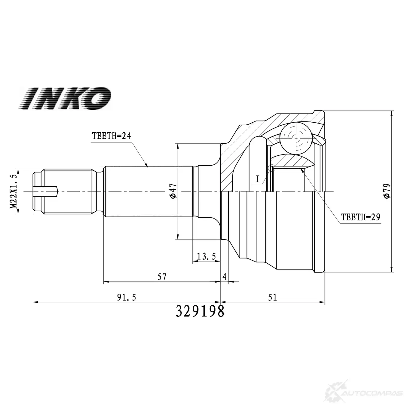 ШРУС внешний 24/29 | перед | INKO 1439931906 329198 8YH8F GT